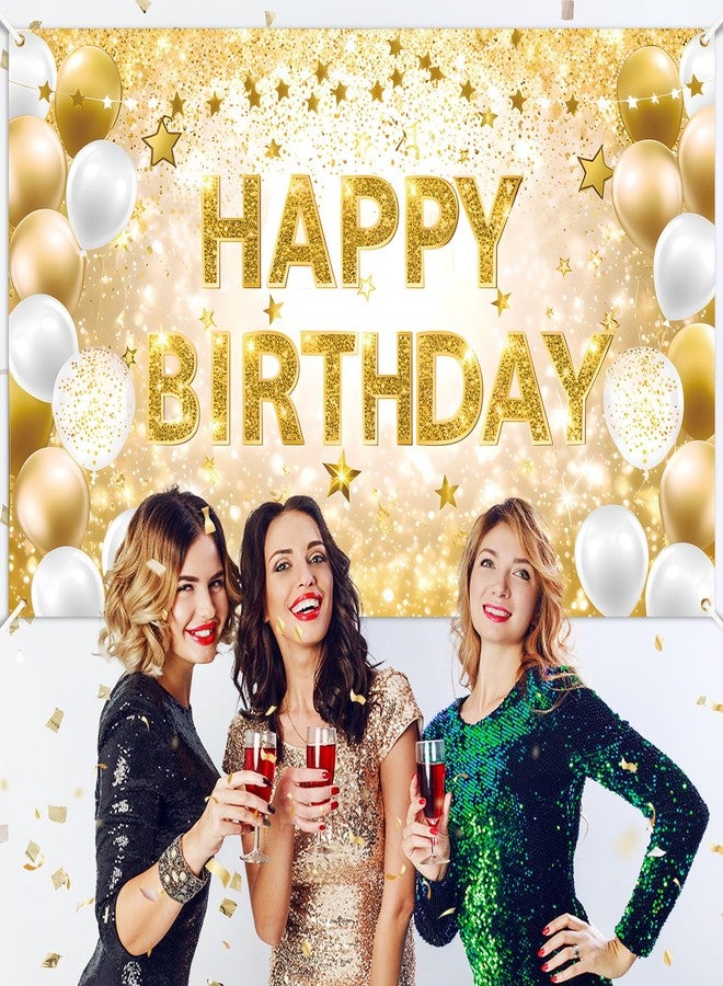 Yoirrat Gold Happy Birthday Decorations Large White Gold Birthday Banner for Women Men Backdrop Banner Poster for Girls Boys Christmas Bday Baby Shower Anniversary Party Supplies - Image 4
